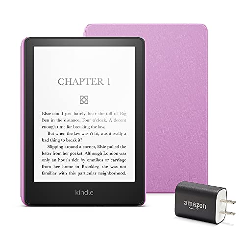 Kindle Paperwhite Essentials Bundle including Kindle Paperwhite – Wifi, Ad-supported, Amazon Leather Cover, and Power Adapter