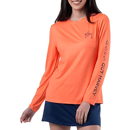 Guy Harvey Women’s Core Solid Long Sleeve Sun Protection Top, Living Coral, Small