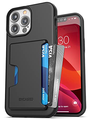 Encased Card Holder Case Designed for iPhone 13 PRO MAX Wallet Case – Shockproof Dual-Layer Design (4 Cards/IDs) Black