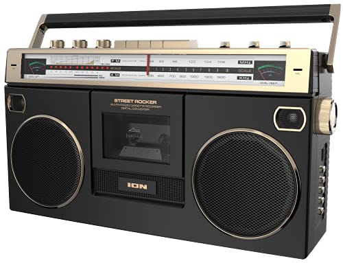 Ion Audio 1980S-Style Portable Bluetooth Boombox AM/FM Radio Cassette Player Recorder, VU Meters, USB Recording, Dual Full-Range High Bass Speakers (Gold Edition)