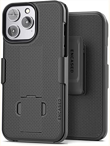 Encased DuraClip Designed for iPhone 13 PRO Belt Clip Case (2021) Slim Phone Cover with Holster (Black)