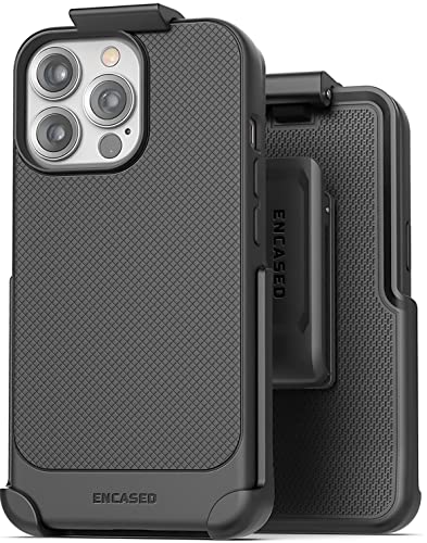 Encased Thin Armor Designed for iPhone 13 PRO MAX Belt Clip Case – Slim Fit Phone Protection with Holster (Matte Black)