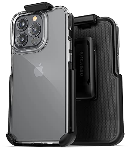 Encased Clear Case Holster Designed for iPhone 13 Pro Max Belt Clip Case (2021) Transparent Grey Protective Phone Case with Holder
