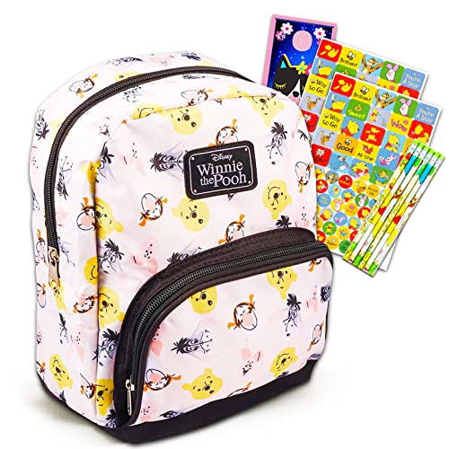 Disney Winnie the Pooh Preschool Backpack for Toddlers ~ 4 Pc School Supplies Bundle with Pooh 10″ Mini Backpack for Boys and Girls, Stickers, Pencils and More