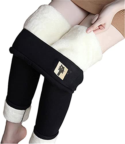 Winter Sherpa Fleece Lined Leggings for Women, High Waist Stretchy Thick Cashmere Leggings Plush Warm Thermal Pants A- Black