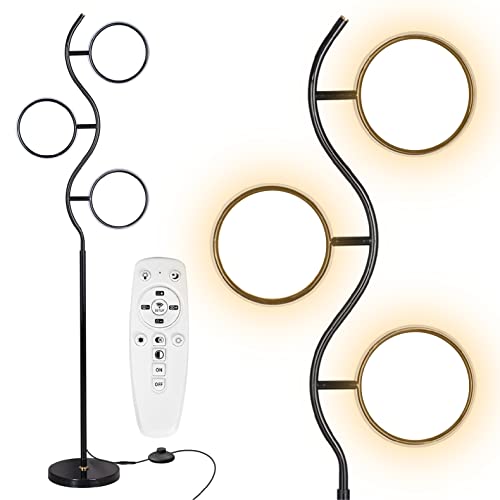Remote Control Saturn Floor Lamp, 18W LED Tree Floor Lamps for Bedroom, Standing Lamp with 3 Adjustable Lights, Contemporary Halo Lamp for Living Room, 63” Modern Standing Floor Lamp for Reading