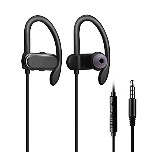 Sport Earbuds Running Headphones with Microphone, Wired in Ear Buds with Wrap Around Over Ear Hook for Jogging Workout Gym, Compatible with Cellphones, Laptop PC & Old iPhone, Friendly to Small Ear