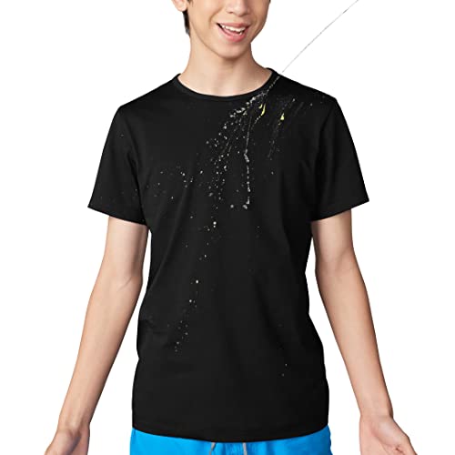 Boys Black T Shirt Size 8-9 – Stain Repellant Kids Tshirts for Youth & Toddlers, Breathable 100% Cotton Short Sleeve Child Tee by The Good Day Lab