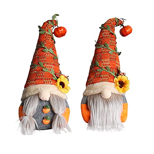 QAKILW 2PCS Fall Thanksgiving Gnomes Plush Decorations Set, Harvest Gnome with Pumpkin Sunflower Autumn Hanging Gnomes Ornaments for Thanksgiving Holiday Home Beard,braids 1PCS