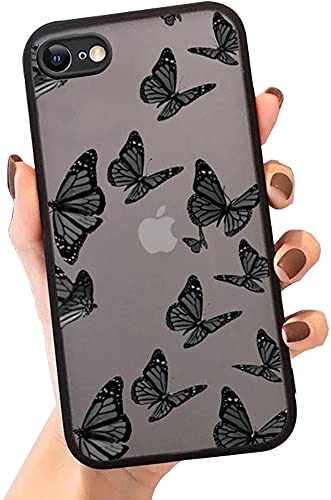 SUBESKING for iPhone 7/8/SE 2020 Butterfly Case,Translucent Matte Soft TPU Bumper Case Cute Animal Print Pattern Design Women Girls Teen, Hard PC Back Clear Protective Phone Cover 4.7 Inch Black
