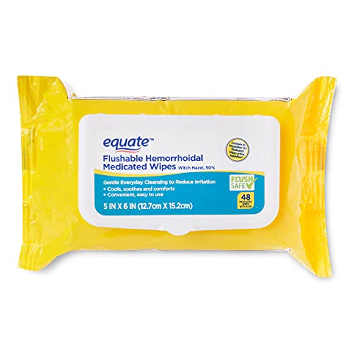 Equate Flushable Hemorrhoidal Medicated Wipes, 48 count, with Witch Hazel, 50% (Pack of 3)