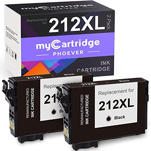 212XL Ink Cartridges-myCartridge PHOEVER 212XL Ink Remanufactured Replacement for Epson 212 Balck Ink Combo Pack for Workforce WF-2850 WF-2830 Expression Home XP-4100 XP-4105 Printer (2 Pack)