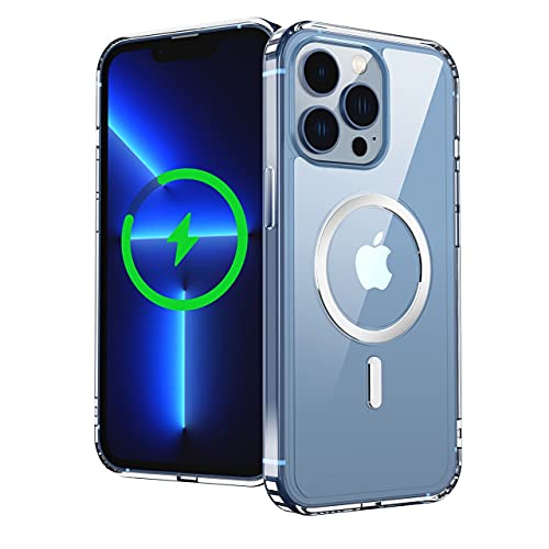 Jasilon Magnetic Clear Case for iPhone 13 Pro Max Case 6.7 [Compatible with MagSafe Charger&Battery] [Military-Drop Protection][Shock-Absorbing Corners] Protective Case Bumper Cover-Clear