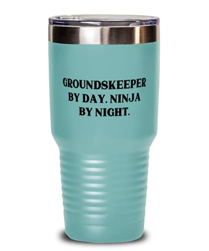 Gag Groundskeeper Gifts, Groundskeeper by Day. Ninja by Night, Sarcasm 30oz Tumbler For Men Women From Friends