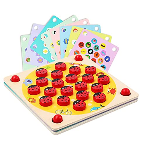 Ladybug’s Garden Memory Game, Wooden Memory Matching Game for Kids Ages 3 and Up, Educational Toys Family Board Games with 8 Pieces Double-Sided Cards