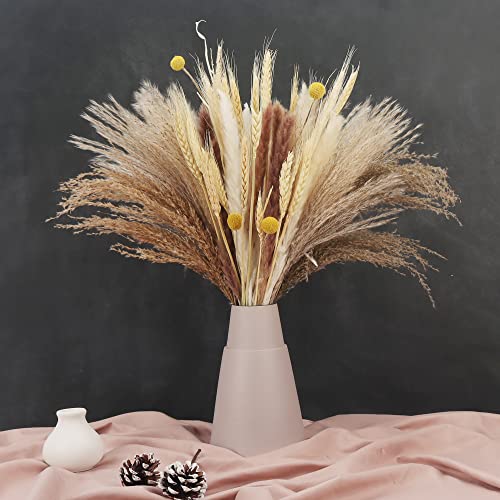 YUFFLYOW 65 pcs Natural Dried Pampas Grass,17In Pampas Grass Decor Tall Fluffy for Flower Arrangements Boho Home Decor,Pampas Grass Plants for Home Garden Wedding Party Decor, PG24