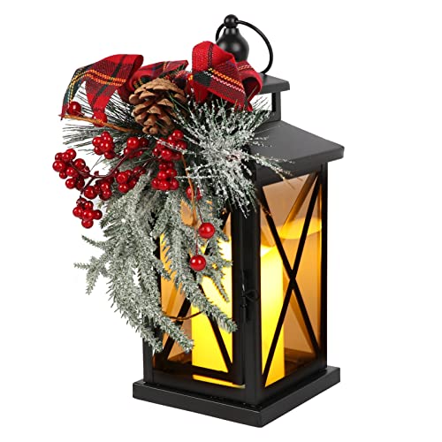 Christmas Candle Lantern 14Inch, Garden Flashing Candle Light, Decorative Hanging Lantern for Indoor Home Tables and Fireplaces Outdoor Patios