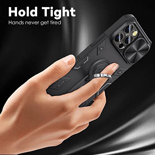 CloudValley Compatible with iPhone 13 Pro Max Case with Camera Cover & Stand, Slide Lens Protection and Built in 360° Rotatable Ring Holder, Soft Edge Bumper Protective Cases, Black | The Storepaperoomates Retail Market - Fast Affordable Shopping