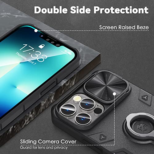 CloudValley Compatible with iPhone 13 Pro Max Case with Camera Cover & Stand, Slide Lens Protection and Built in 360° Rotatable Ring Holder, Soft Edge Bumper Protective Cases, Black | The Storepaperoomates Retail Market - Fast Affordable Shopping