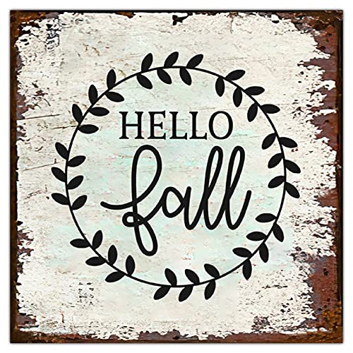 godblessign Hello Fall Funny Tin Sign Happy Halloween Metal Sign Hello Fall Autumn Vintage Chic Hanging Sign Wall Art Decor Farmhouse Home Garden Porch Living Room Bedroom Thanksgiving Christmas Gift