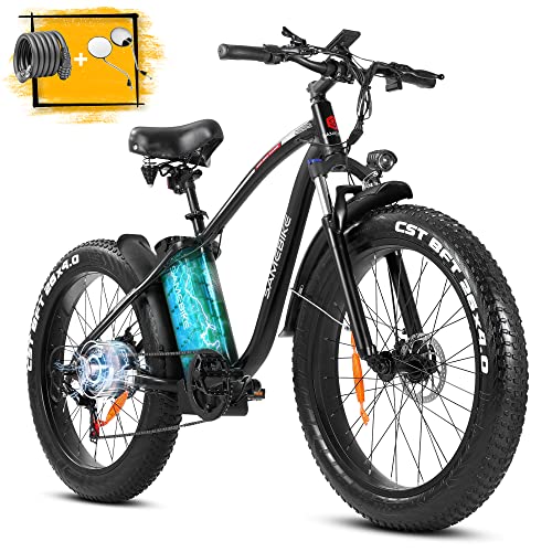 SAMEBIKE 750W 26 Inch Electric Bikes for Adults 28MPH 4.0” Fat Tire Electric Mountain Bike with 48V 15Ah Battery Up to 74 Miles Range Ebikes with 3A Fast Charger Front Suspension