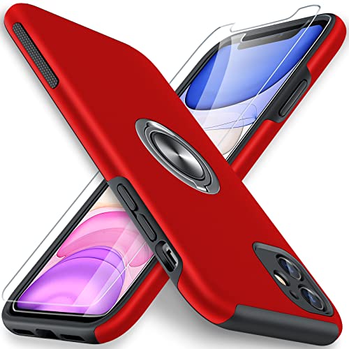 JAME for iPhone 11 Case with [2 Pack] Tempered-Glass Screen Protector, Slim Soft Bumper Case for iPhone 11 Case, with Invisible Ring Holder Kickstand for iPhone 11 Case, Red