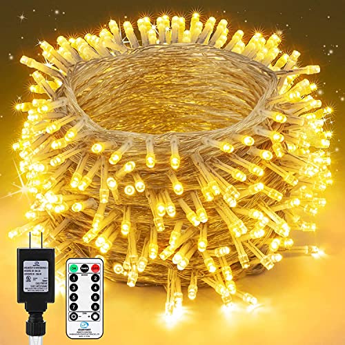 FilFom 200 LED Christmas Lights Outdoor String Lights, 72ft Plug in Waterproof Indoor Twinkle Lights with Timer Remote, 8 Lighting Modes Fairy Lights for Tree Patio Outside Bedroom Decor（Warm White ）