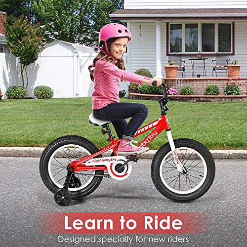 BABY JOY Kids Bike, 16 Inch w/Removable Training Wheels, Adjustable Seat, Steel Frame, Kids Bicycle w/Hand Brake for Emergency Braking, for 4-9 Years Old Toddler Girls Boys | The Storepaperoomates Retail Market - Fast Affordable Shopping