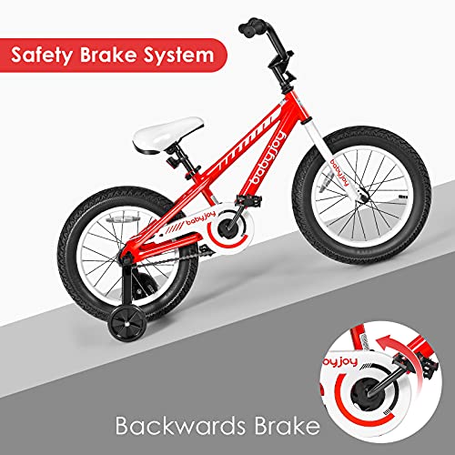 BABY JOY Kids Bike, 16 Inch w/Removable Training Wheels, Adjustable Seat, Steel Frame, Kids Bicycle w/Hand Brake for Emergency Braking, for 4-9 Years Old Toddler Girls Boys | The Storepaperoomates Retail Market - Fast Affordable Shopping