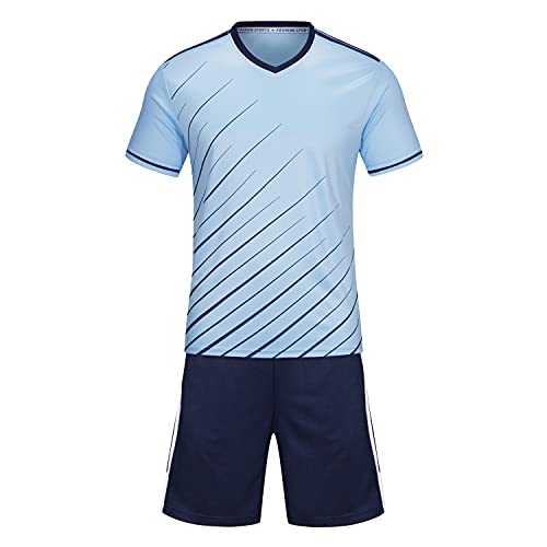 Soccer Shorts Men Sports Training Uniforms Home Jersey for Boys Athletic Shirt Blue Asia XL(US M)