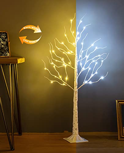 ZHOUDUIDUI Lighted Birch Tree, 4ft 48LED Birch Tree Lights,Artificial Twig Tree Light 9Modes Timer for Indoor Outdoor Easter Tree st Patricks Day Christmas Home Party Wedding Decor,Warm & Cool White