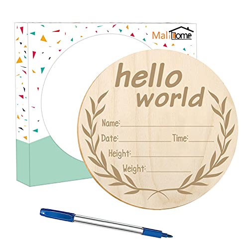 Wooden Birth Announcement 5.8 Inch Newborn Baby Name Sign Hello World Wooden Disc for Hospital Pictures & Photo Prop (Wooden Color)