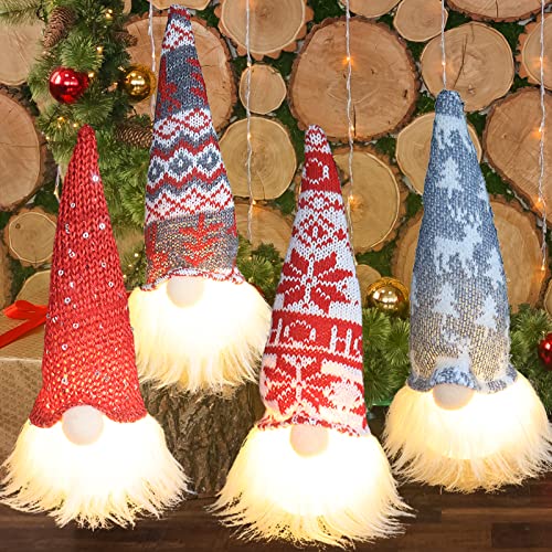 OuMuaMua Christmas Gnome Decorations with LED Light – 4 Pack Light Up Gnomes Handmade Plush Swedish Gnomes for Holiday Christmas Winter Night Home Decorations