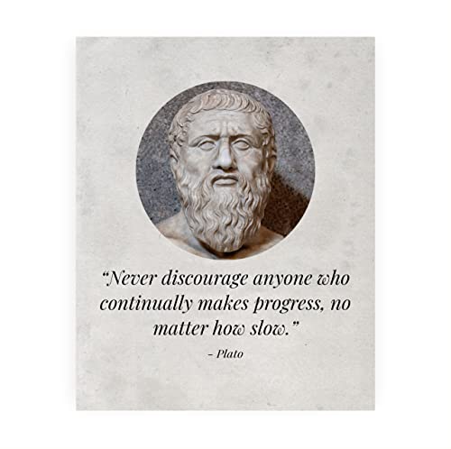 Plato Quotes Wall Art-“Never Discourage Anyone Who Makes Progress”- 8 x 10″ Plato Bust-Typographic Print-Ready to Frame. Modern Home-Office-School Wall Decor. Perfect Political-Philosophy Gift.