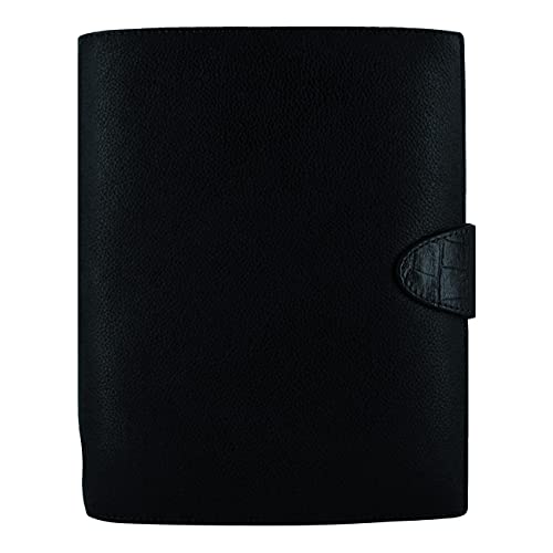 Filofax Calipso Organizer, A5 Size, Black – Soft Full Grain, Contrasting Print Leather Cover, Six Rings, Week-to-View Calendar Diary, Multilingual, 2022 (C022463-22), 5.75 inches X 8.25 inches