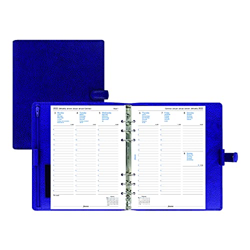 Filofax Finsbury Organizer, A5 Size, Blue – Traditional Grained Leather, Six Rings, Week-to-View Calendar Diary, Multilingual, 2022 (C022500-22), 5.75 inches X 8.25 inches