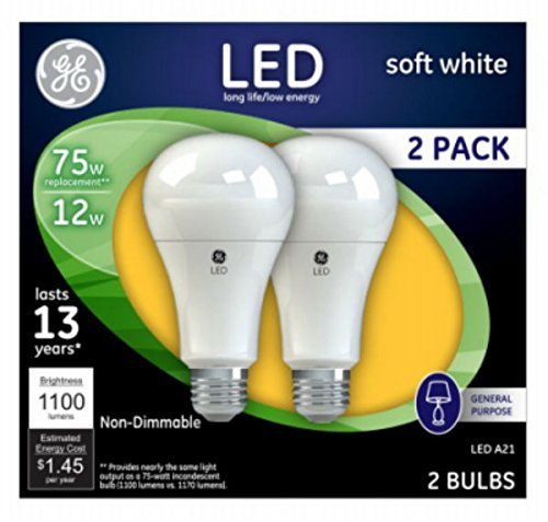 (12 Pack) GE 65762 LED 75 watt Soft White A21 Shape LED Light Bulb 1100 lumens