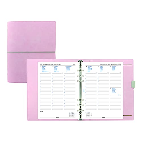 Filofax Domino Soft Organizer, A5 Size, Pale Pink – Leather-Look, Soft Tactile Cover, Six Rings, Week-to-View Calendar Diary, Multilingual, 2022 (C022604-22), 5.75 inches X 8.25 inches