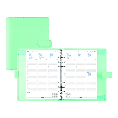 Filofax Saffiano Organizer, A5 Size, Neo Mint – Cross-Grain, Leather-Look, Six Rings, Week-to-View Calendar Diary, Multilingual, 2022 (C028802-22), 5.75 inches X 8.25 inches