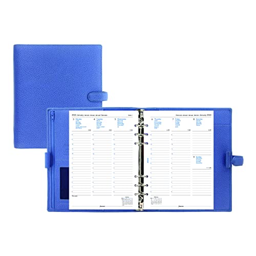 Filofax Finsbury Organizer, A5 Size, Vista Blue – Traditional Grained Leather, Six Rings, Week-to-View Calendar Diary, Multilingual (C029500-22), 5.75 inches X 8.25 inches