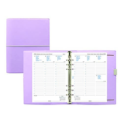 Filofax Domino Soft Organizer, A5 Size, Orchid – Leather-Look, Soft Tactile Cover, Six Rings, Week-to-View Calendar Diary, Multilingual, 2022 (C022605-22), 5.75 inches X 8.25 inches