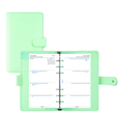 Filofax Saffiano Organizer, Personal Compact Size, Neo Mint – Cross-Grain, Leather-Look, Six Rings, Week-to-View Calendar Diary, Multilingual, 2022 (C028810-22)