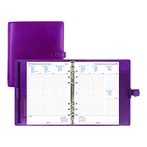 Filofax Finsbury Organizer, A5 Size, Raspberry – Traditional Grained Leather, Six Rings, Week-to-View Calendar Diary, Multilingual, 2022 (C025371-22), 5.75 inches X 8.25 inches