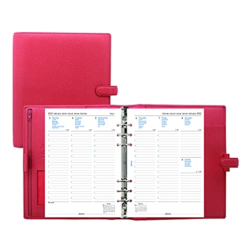 Filofax Finsbury Organizer, A5 Size, Coral – Traditional Grained Leather, Six Rings, Week-to-View Calendar Diary, Multilingual, 2022 (C025551-22), 5.75 inches X 8.25 inches