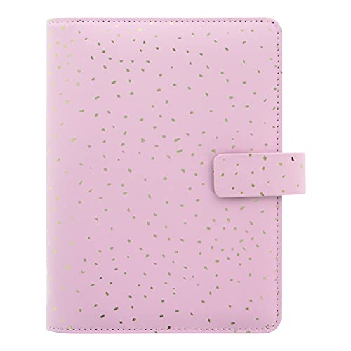 Filofax Confetti Organizer, Personal Size, Rose Quartz – Leather-Look Cover with Gold Foil Accents, Six Rings, Week-to-View Calendar Diary, Multilingual, 2022 (C028723-22)