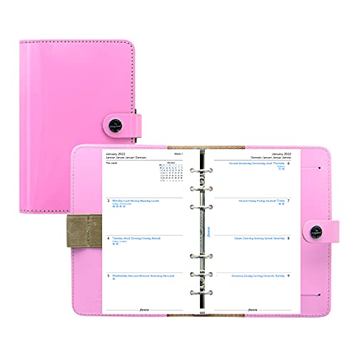 Filofax The Original Organizer, Personal Size, Patent Rose – Leather, Six Rings, Week-to-View Calendar Diary, Multilingual, 2022 (C022595-22)
