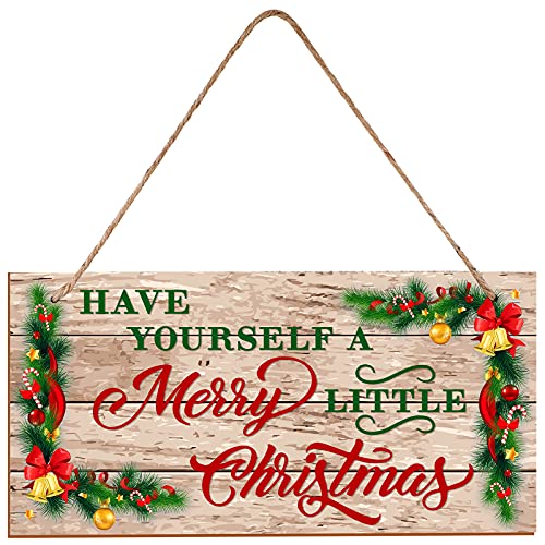 Christmas Wood Plank Hanging Sign Rustic Farmhouse Have Yourself a Merry Little Christmas Hanging Wooden Plaque Wall Sign Holiday Decor for Home Windows Door Ornament Indoor Outdoor Decorations