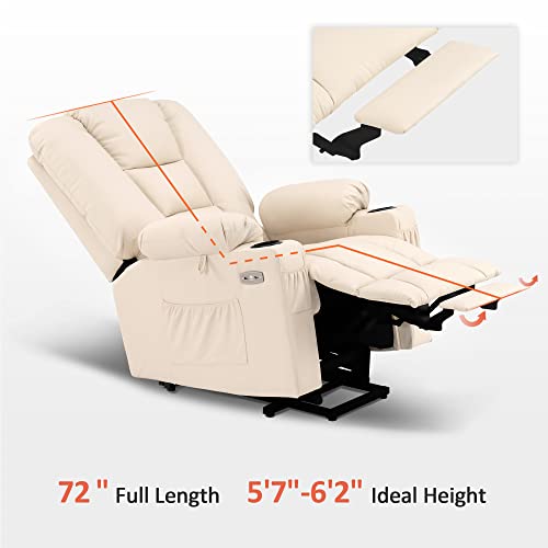 MCombo Large Power Lift Recliner Chair with Massage and Heat for Elderly, Extended Footrest, 3 Positions, Lumbar Pillow, Cup Holders, USB Ports, Faux Leather 7539 (Large, Cream White) | The Storepaperoomates Retail Market - Fast Affordable Shopping