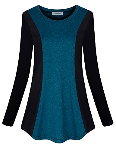 AxByCzD Athletic Shirts for Women Loose Fit Quick Dry Long Sleeve Yoga Workout Tops Casual Fashion 2022 Fall Winter O Neck Color Contrast Gym Walking Running Clothes Blue Medium
