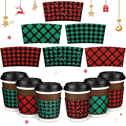 Patelai Christmas Coffee Cup Sleeves Disposable Coffee Sleeves Holiday Coffee Sleeves Christmas Cup Sleeves Hot Chocolate Cup Sleeves Tea Cup Sleeves for Hot Chocolate Coffee (Classic Style, 42 Pcs)